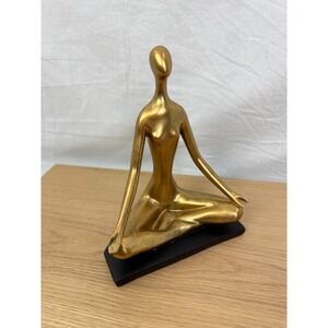 Vintage Yoga Gold Ceramic Woman Sculpture Zen Meditation
